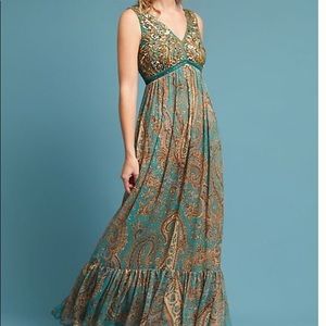 Anthropologie Ranna Gill Green Sequin Maxi Sz 0